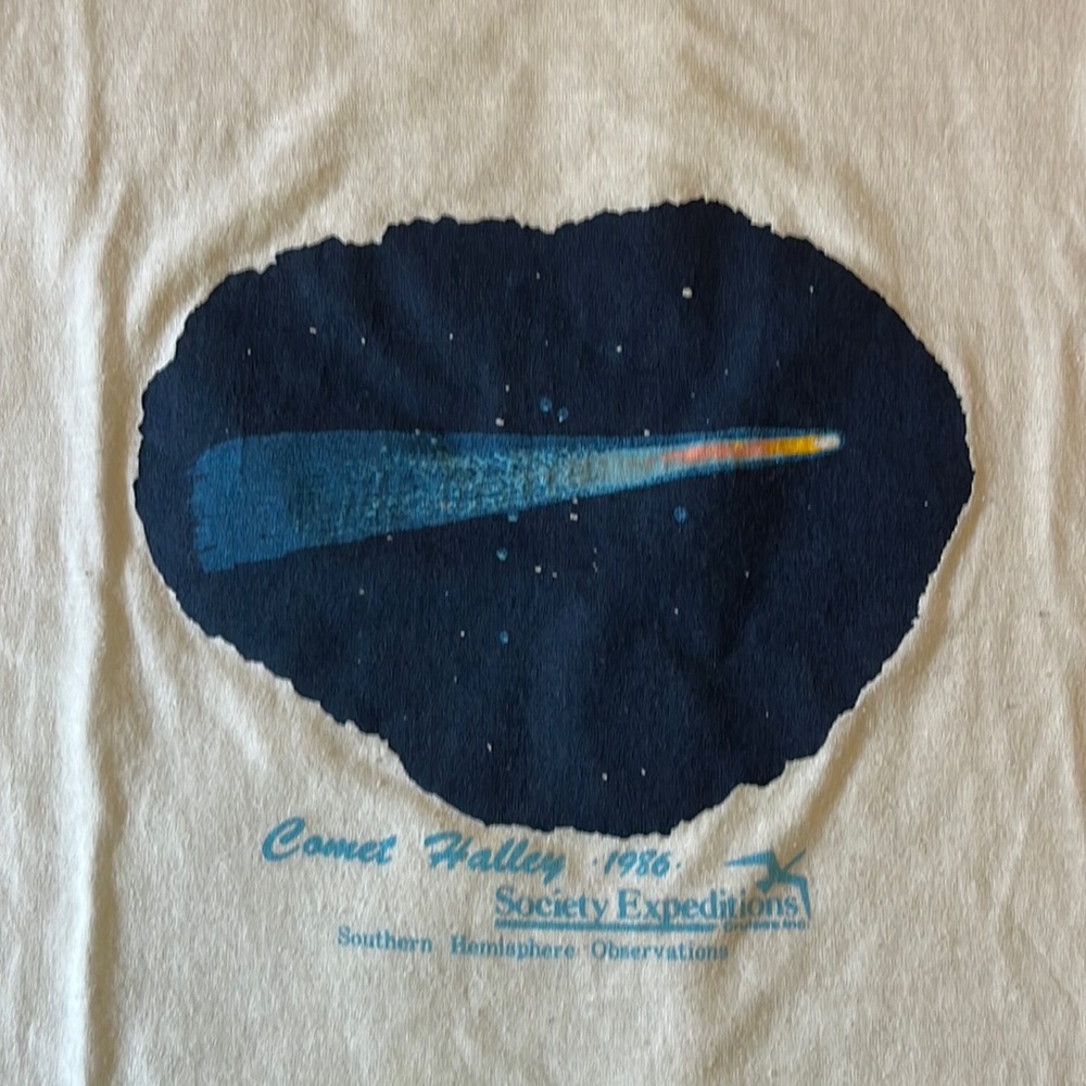 50/50 💫Vintage ☄️Halley’s Comet crop tee one of a kind, graphic w/worn in feel